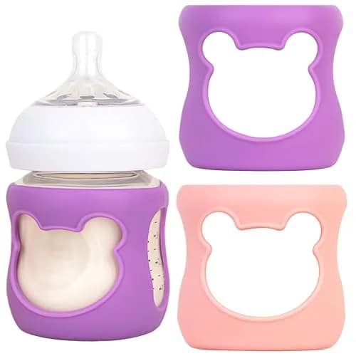 Aelop Silicone Baby Bottle Sleeves for Philips Avent 120ml (4oz) Pack of 2 (Pink/Purple) | Cute Bear Design thumbnail 1