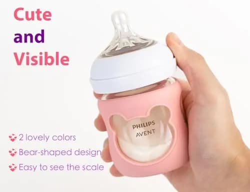 Aelop Silicone Baby Bottle Sleeves for Philips Avent 120ml (4oz) Pack of 2 (Pink/Purple) | Cute Bear Design thumbnail 6