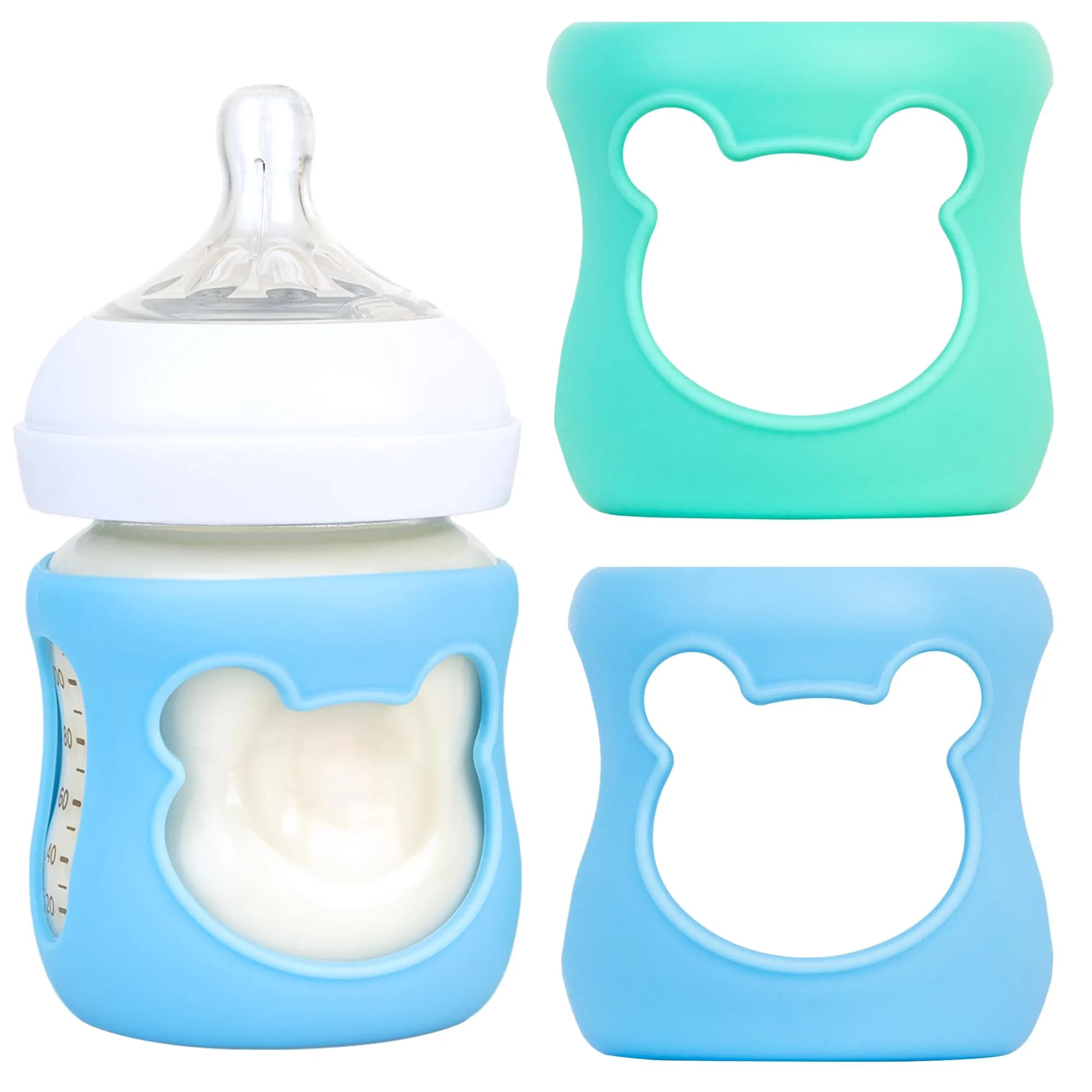Aelop Natural Baby Bottle Sleeves for Philips Avent Glass Bottles (4oz, 2-Pack, Blue/Turquoise) | Protects Against Breakage