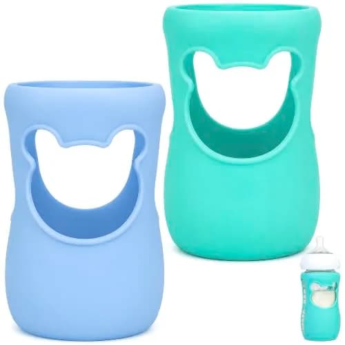 Aelop Silicone Baby Bottle Sleeves for Philips Avent Natural Glass Bottles, 240ml (8oz) | Pack of 2, Blue & Turquoise thumbnail 1