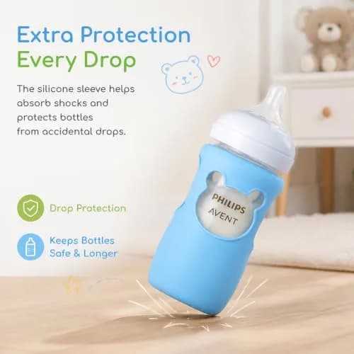 Aelop Silicone Baby Bottle Sleeves for Philips Avent Natural Glass Bottles, 240ml (8oz) | Pack of 2, Blue & Turquoise thumbnail 4