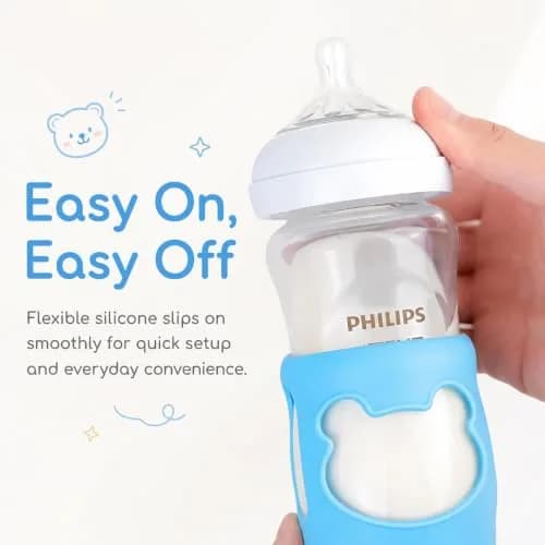 Aelop Silicone Baby Bottle Sleeves for Philips Avent Natural Glass Bottles, 240ml (8oz) | Pack of 2, Blue & Turquoise thumbnail 6