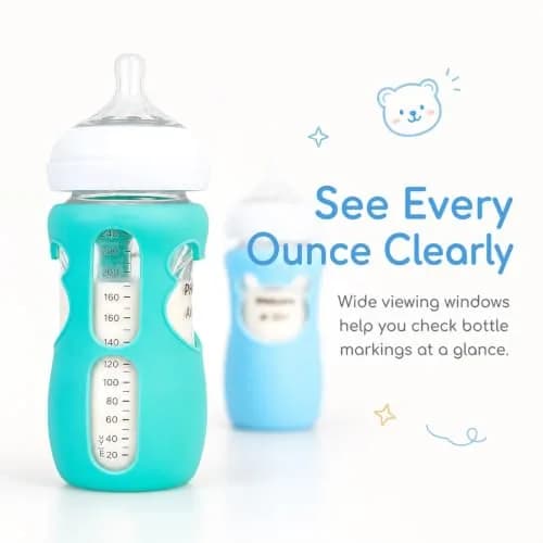Aelop Silicone Baby Bottle Sleeves for Philips Avent Natural Glass Bottles, 240ml (8oz) | Pack of 2, Blue & Turquoise thumbnail 8