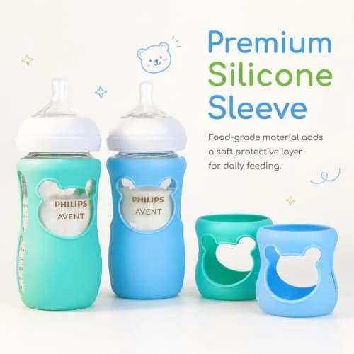 Aelop Silicone Baby Bottle Sleeves for Philips Avent Natural Glass Bottles, 240ml (8oz) | Pack of 2, Blue & Turquoise thumbnail 2