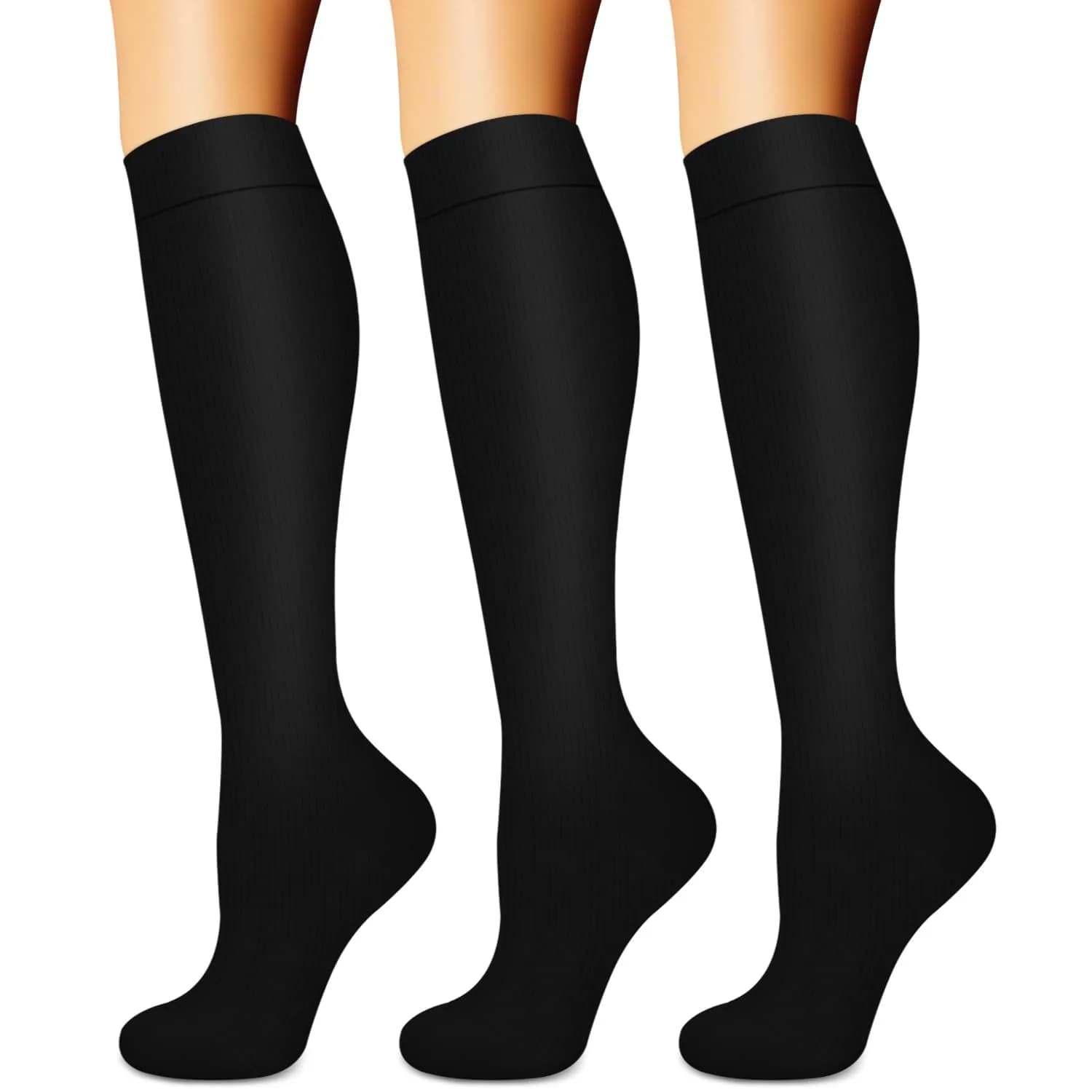 BLUEENJOY Compression Socks for Women & Men | Support for Running, Recovery & Flight (3 Pairs, Unisex, Large-X-Large) — Black/Black/Black / Small-Medium