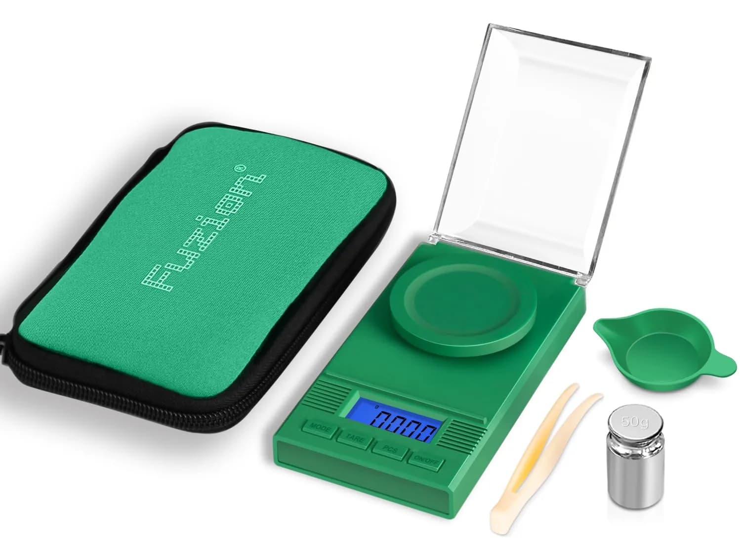Fuzion Digital Milligram Scale 50g/0.001g, 6-in-1 Kit with Carry Bag | High Precision Weighing Machine — Green