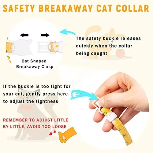 JXFUKAL Airtag Cat Collar with Breakaway Buckle, Silicone AirTag Holder, Bell & Flower Charm, Yellow, 20-30 cm (7.1"-11.8") thumbnail 5