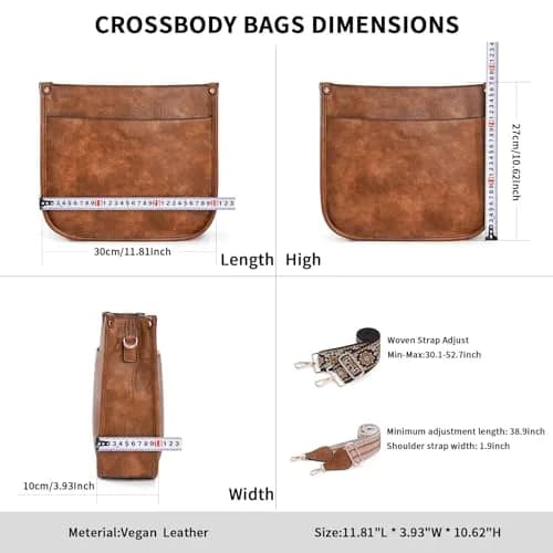 HKCLUF Vegan Leather Hobo Handbag With 2PCS Guitar Strap - Brown, 30.5cm (11.81in) thumbnail 4
