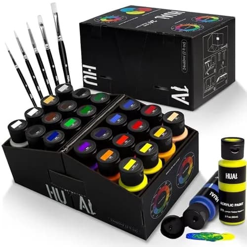 HUAL Acrylic Paint Set with 24 Colors (60ml/2oz Each) & 5 Brushes | ASTM D-4236 Certified Non-Toxic Art Paint thumbnail 1