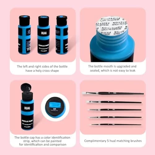 HUAL Acrylic Paint Set with 24 Colors (60ml/2oz Each) & 5 Brushes | ASTM D-4236 Certified Non-Toxic Art Paint thumbnail 7
