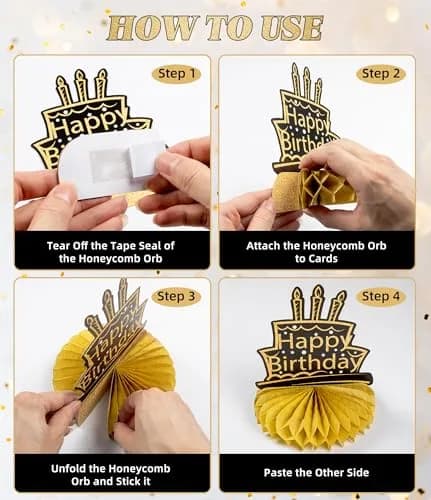 MDCGFOD 50th Birthday Decoration Pack | Black & Gold Table Honeycombs & Cardboard thumbnail 7
