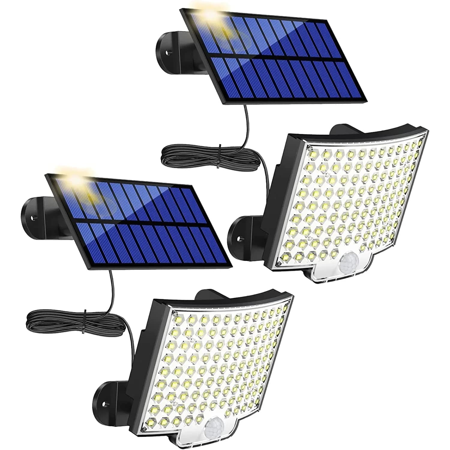 MPJ Solar Wall Light with Motion Sensor & Split Panel 106 LED, 5m Cable | IP65 Waterproof Outdoor Lighting — Black