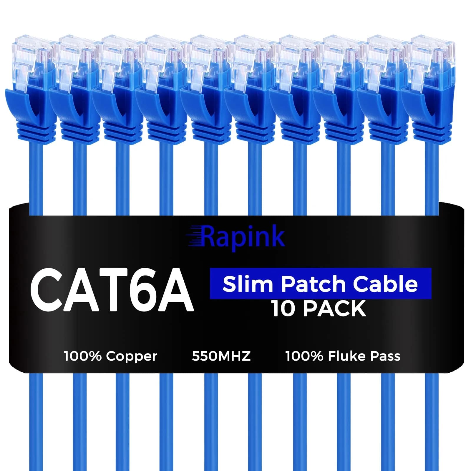 Rapink Cat6a Ethernet Patch Cable 1ft | Slim, 10G Support, Snagless, Gold Plated — Blue / 5ft
