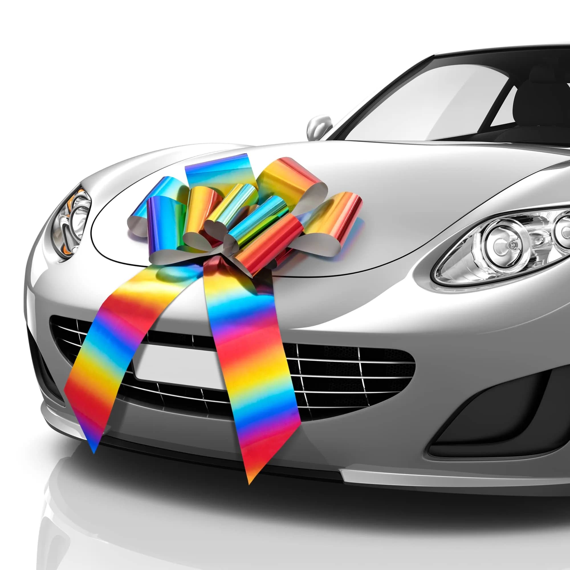 Zoe Deco Big Car Bow 23 Inch (58.42 cm) Red Giant Bow | Easy Assembly for Gifts & Cars — Rainbow