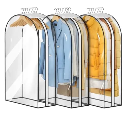 MISSLO Clear Gusseted Garment Bags 40" (101.6 cm) x 22" (55.88 cm) x 10" (25.4 cm) — 3 Pack | Protects Clothes from Dust & Wrinkles thumbnail 1