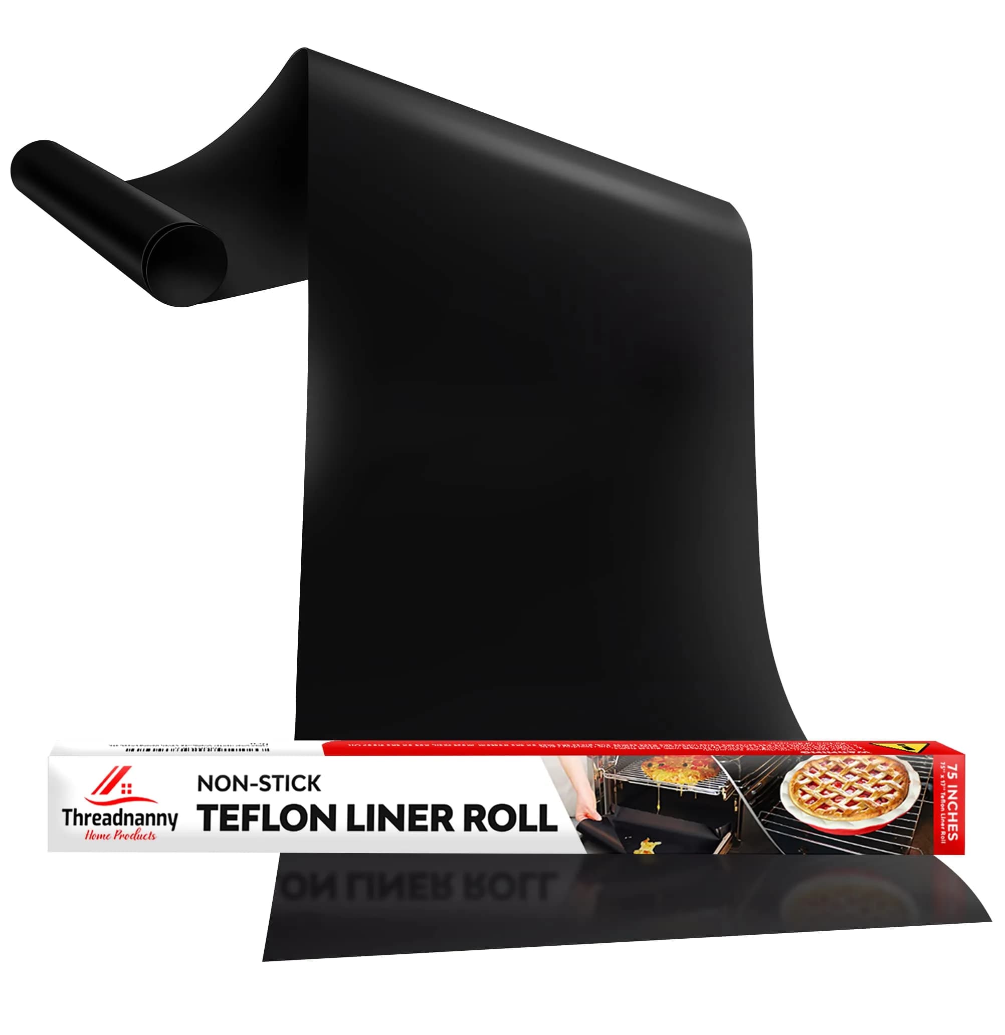 ThreadNanny Heavy Duty Oven Liners 4 Pack 43cm x 63.5cm (17" x 25") | Protects Oven Bottom from Spills — 1 Roll (17" x 75") / Black