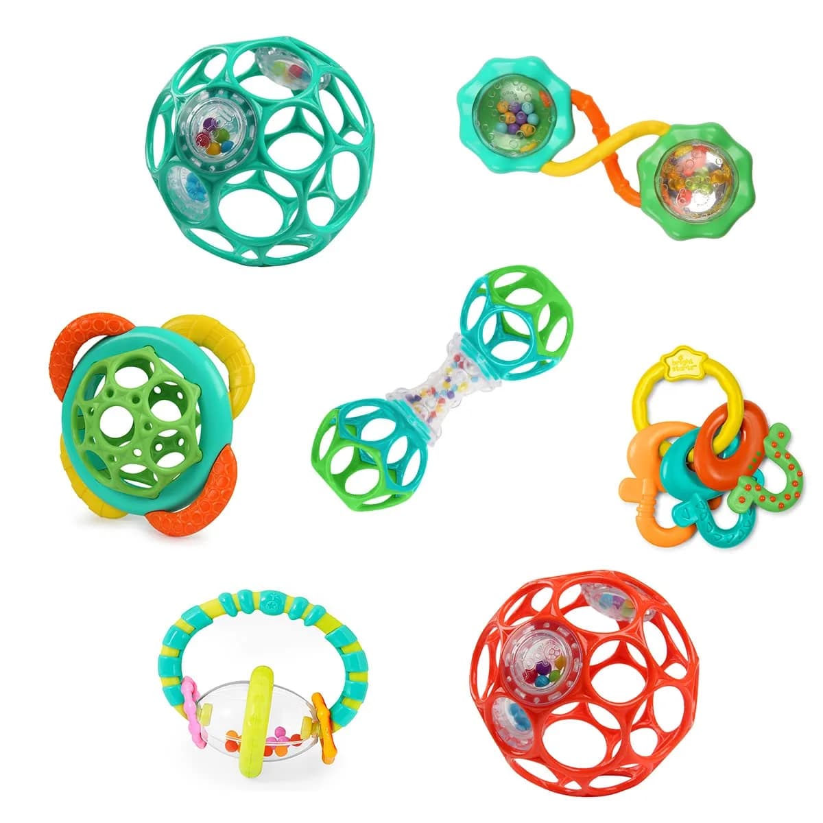 Bright Starts Soothers & Shakers 7pc Gift Set, 320 g (0.7 lb) | BPA-Free Baby Rattles, Teethers & Stroller Toys