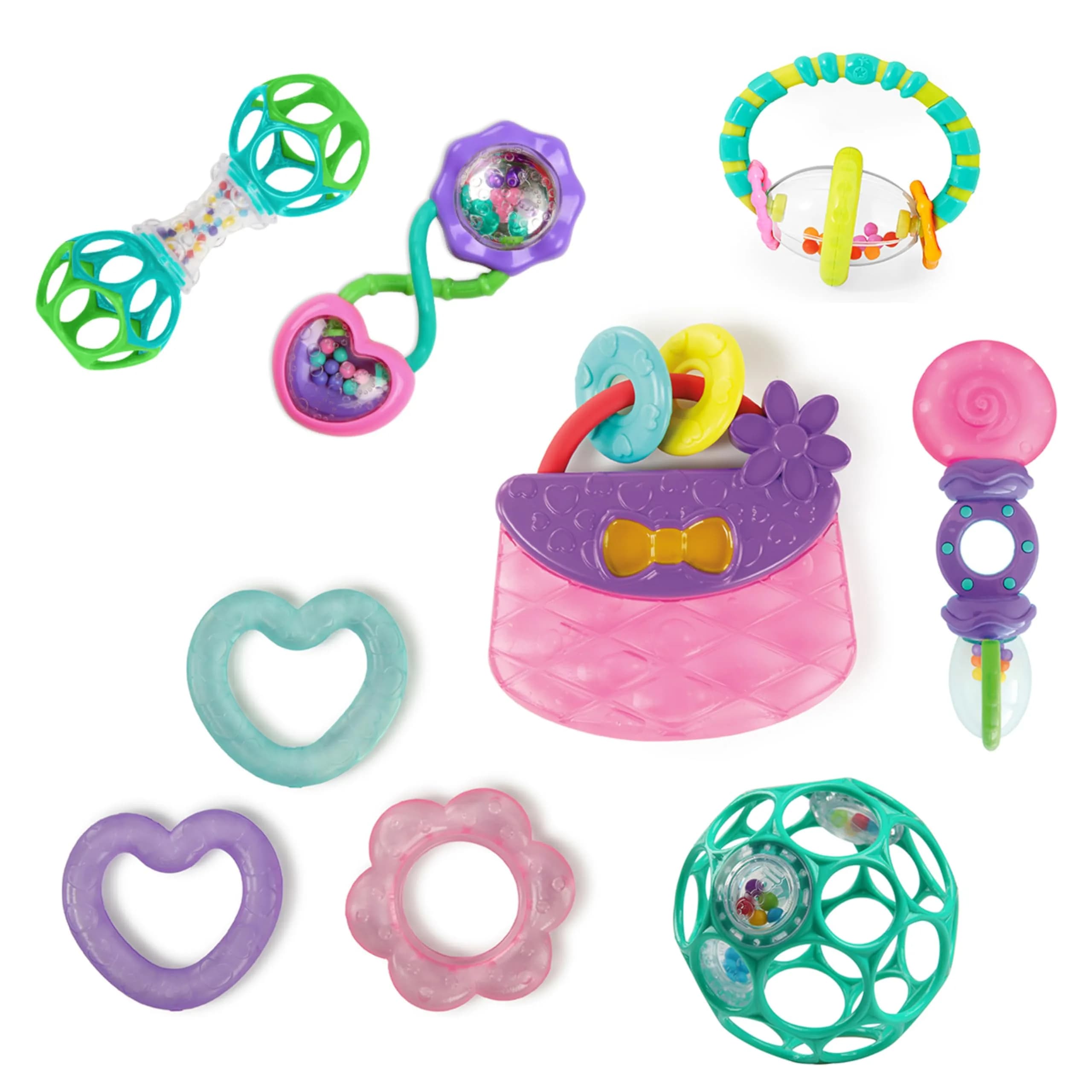 Bright Starts Everything Nice Teething Toys 9-Piece Set | BPA-Free Rattles & Chillable Teethers
