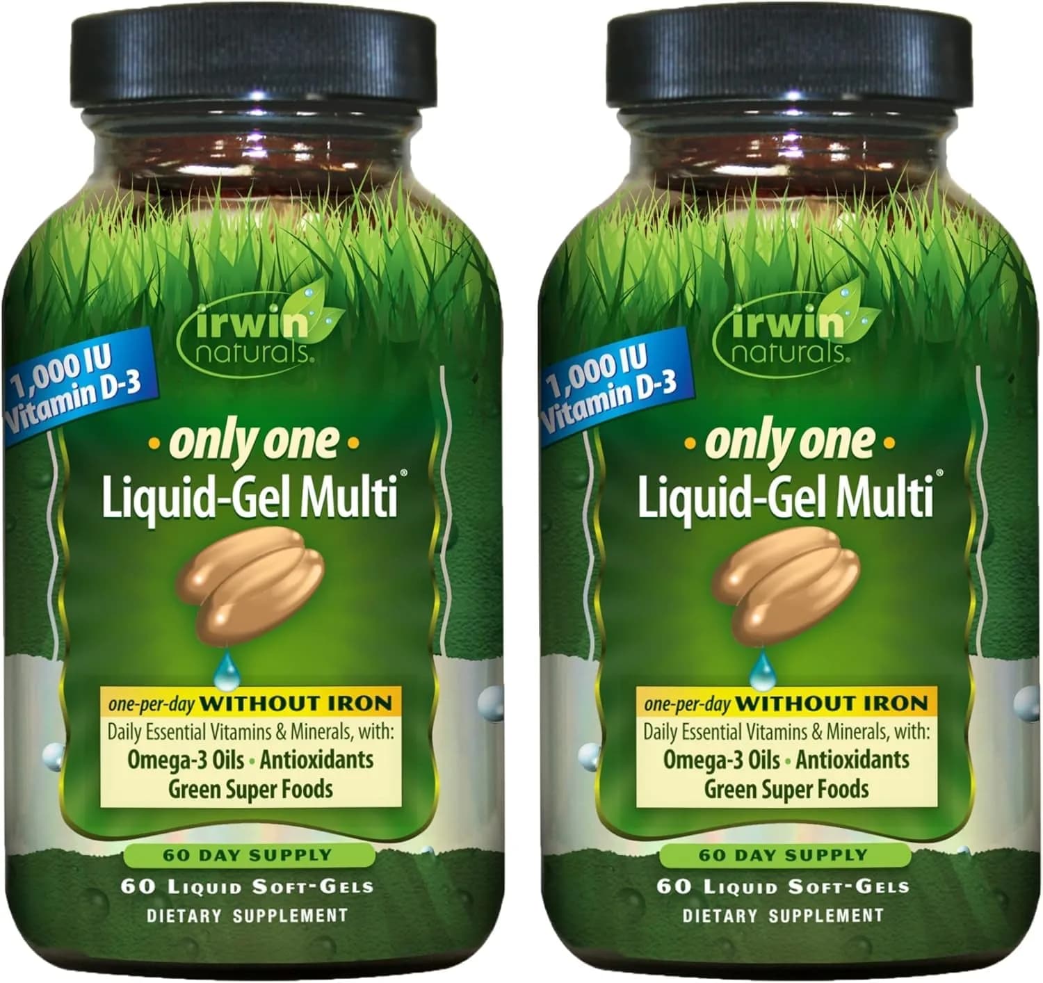 Irwin Naturals Only One Daily Multivitamin Liquid-Gel 60 Count | Iron-Free, Vitamin D3 & Green Super Food - main product image