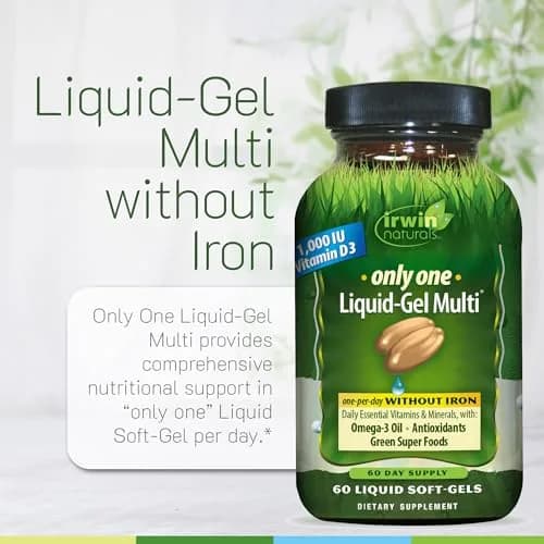 Irwin Naturals Only One Daily Multivitamin Liquid-Gel 60 Count | Iron-Free, Vitamin D3 & Green Super Food thumbnail 5