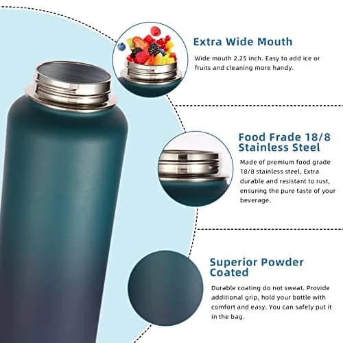 Volhoply 32oz Insulated Water Bottle with Straw Lid, Dark Night | Keeps Cold 18h & Hot 12h, 2-Pack thumbnail 5