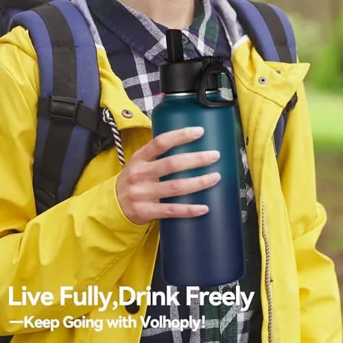 Volhoply 32oz Insulated Water Bottle with Straw Lid, Dark Night | Keeps Cold 18h & Hot 12h, 2-Pack thumbnail 7