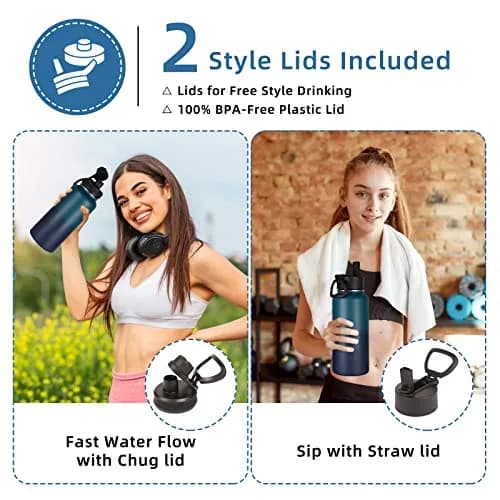Volhoply 32oz Insulated Water Bottle with Straw Lid, Dark Night | Keeps Cold 18h & Hot 12h, 2-Pack thumbnail 2