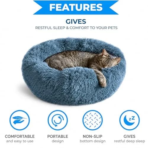 Whiskers & Friends Calming Donut Cat & Small Dog Bed 51cm (20") | Orthopedic Support for Anxiety Relief thumbnail 3