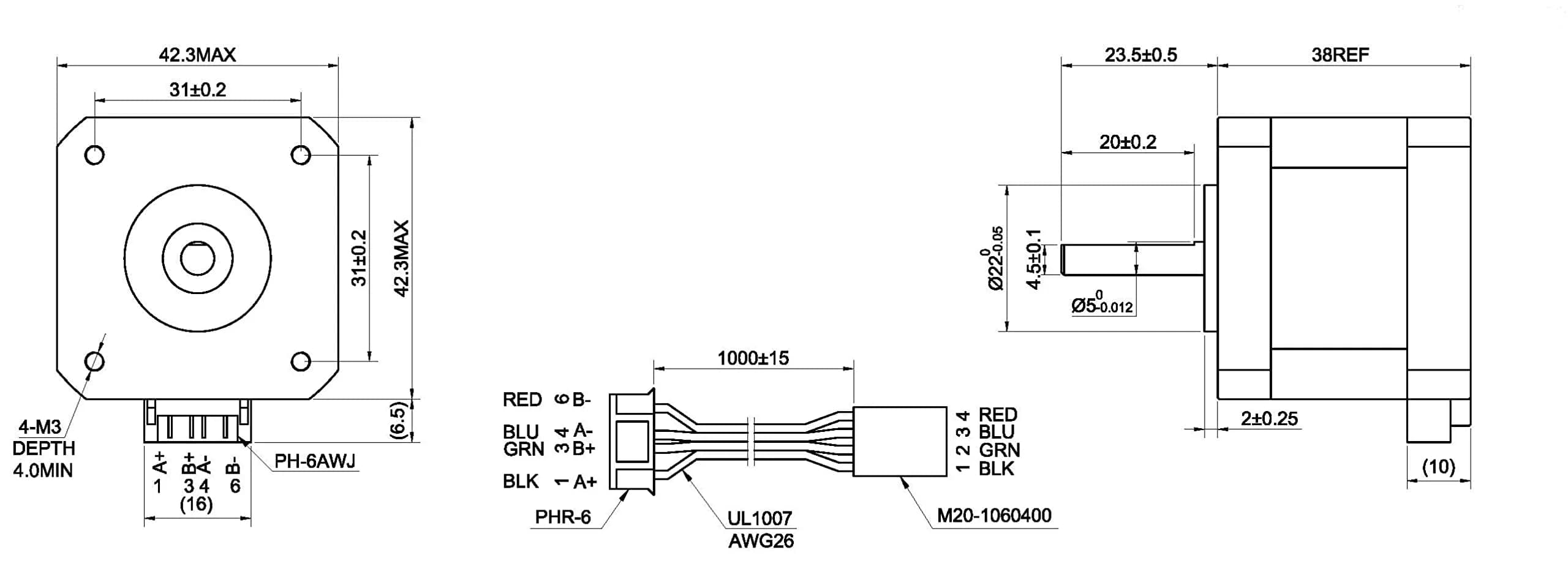 STEPPERONLINE Nema 17 Stepper Motor Bipolar 1.5A 42Ncm 42x42x38mm 1.8deg 4 Wires with 1m Cable thumbnail 5