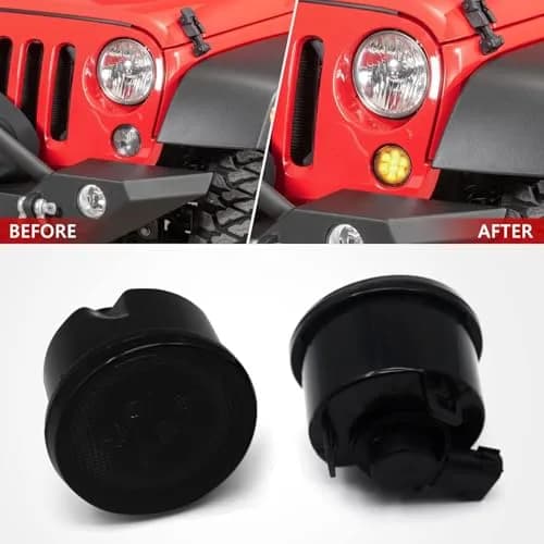 DKMGHT Smoked Lens LED Turn Signal Lights for Jeep Wrangler JK JKU 2007-2018 | Amber LED Front Blinkers Grill Indicator Parking Lamp (Set of 2) thumbnail 2