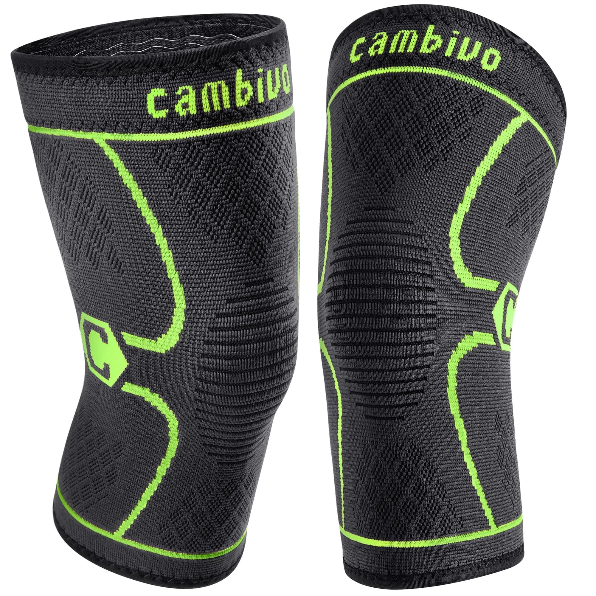 CAMBIVO 2 Pack Knee Brace Compression Sleeve Support | Black, Small (2 Pairs) — Green / Medium
