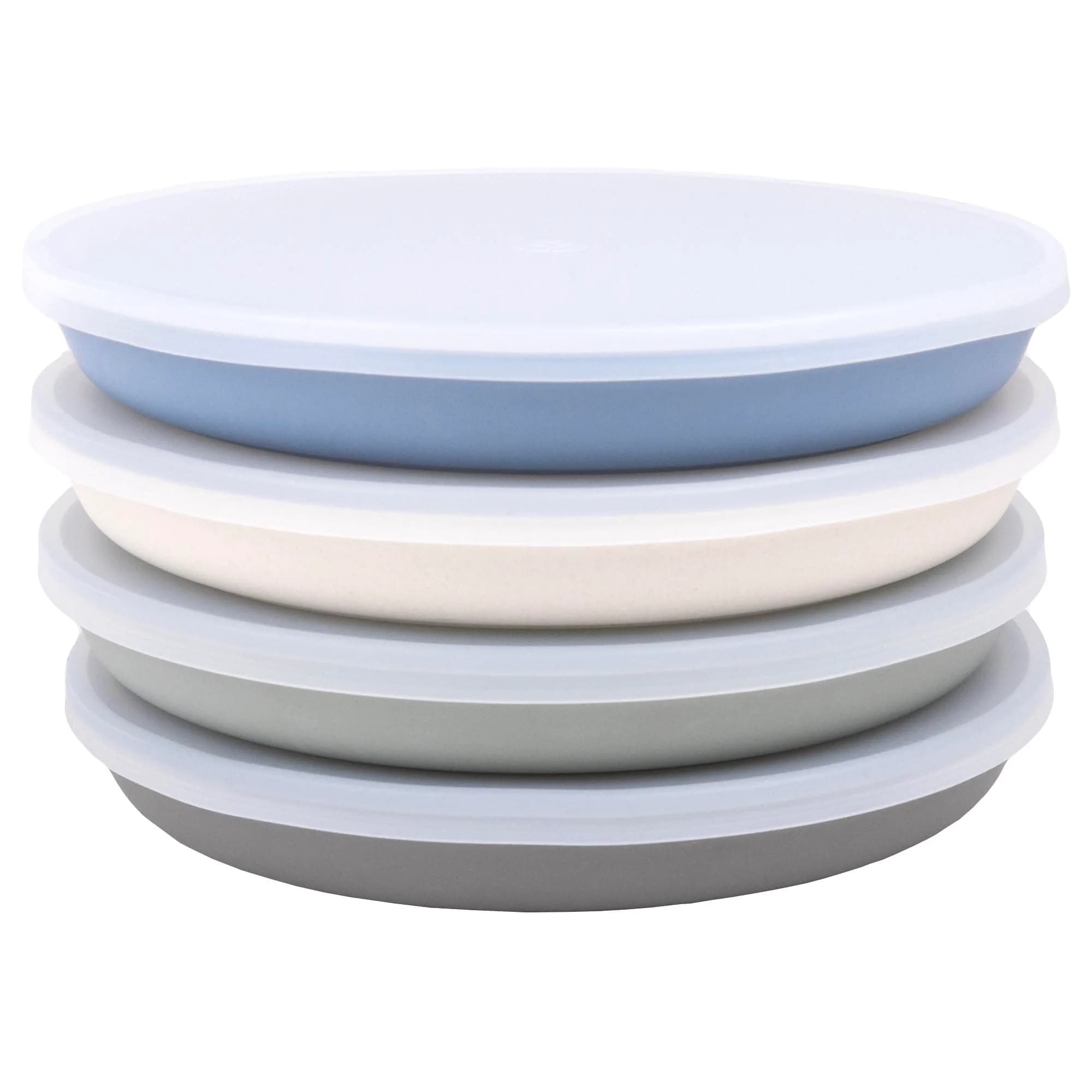 WeeSprout Bamboo Plates with Silicone Lids, Set of 4, Kid-Sized Dinnerware, 21cm (8.27in) | Dishwasher Safe Melamine Dishware - main product image