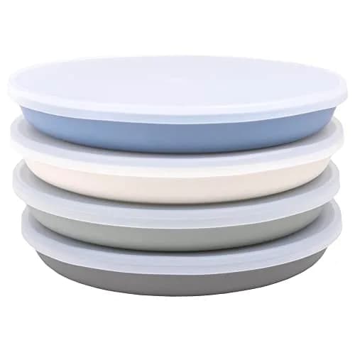 WeeSprout Bamboo Plates with Silicone Lids, Set of 4, Kid-Sized Dinnerware, 21cm (8.27in) | Dishwasher Safe Melamine Dishware thumbnail 1