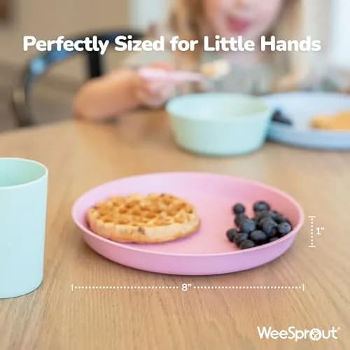 WeeSprout Bamboo Plates with Silicone Lids, Set of 4, Kid-Sized Dinnerware, 21cm (8.27in) | Dishwasher Safe Melamine Dishware thumbnail 2