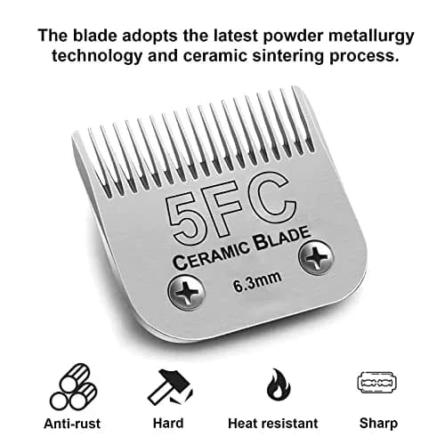 Audoc 5FC Blade Dog Grooming Clipper Blades | Compatible with Andis Dog Clipper, Ceramic & Stainless Steel, 6.3mm Cut thumbnail 5