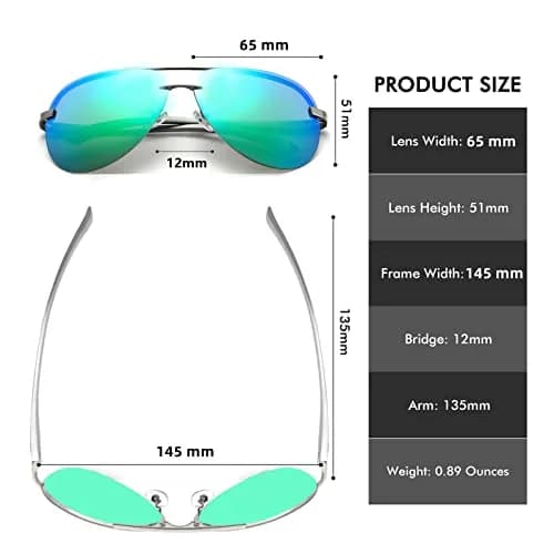 Fishingtours Aviator Sunglasses for Men & Women | Polarized Mirrored Driving Eyewear (65mm Lens Width) thumbnail 3
