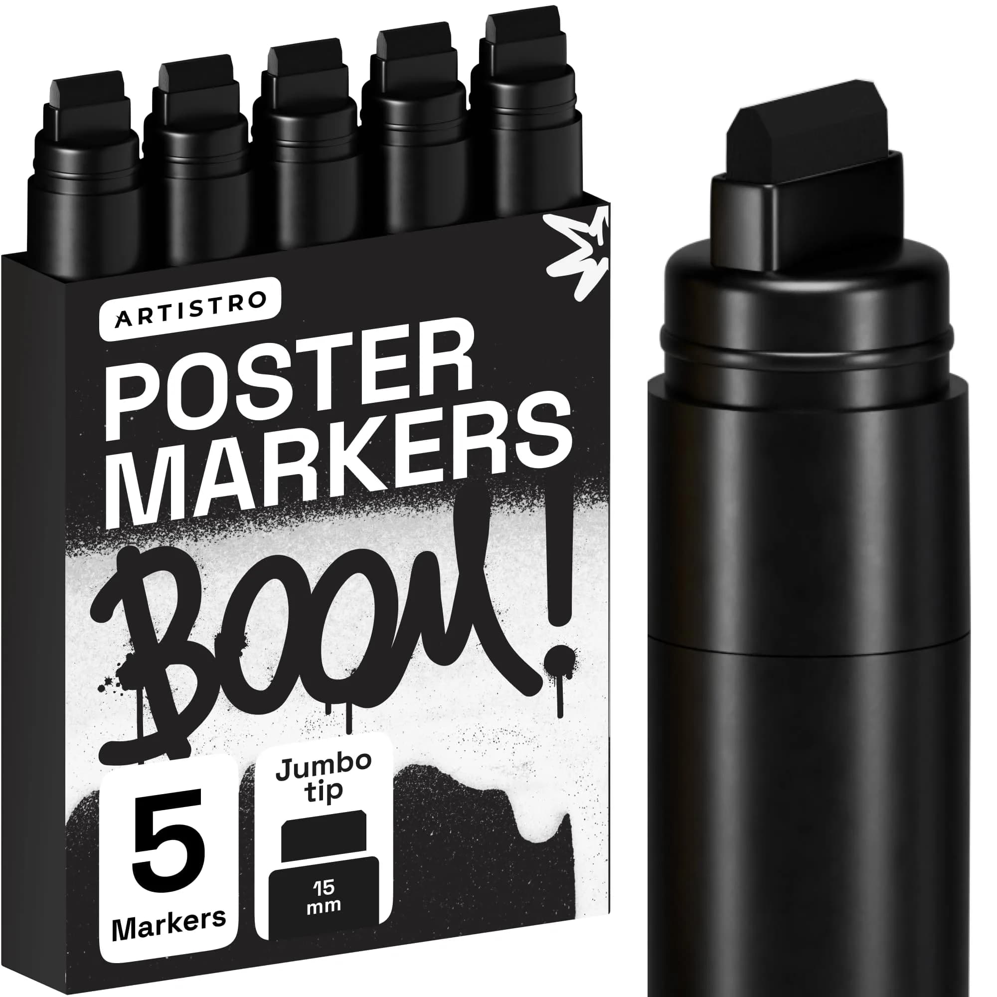 ARTISTRO Black Paint Pens Jumbo Tip Set of 5 | Water-Based Acrylic Markers for Multi-Surface Use - main product image