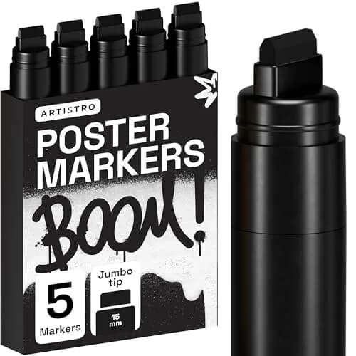 ARTISTRO Black Paint Pens Jumbo Tip Set of 5 | Water-Based Acrylic Markers for Multi-Surface Use thumbnail 1
