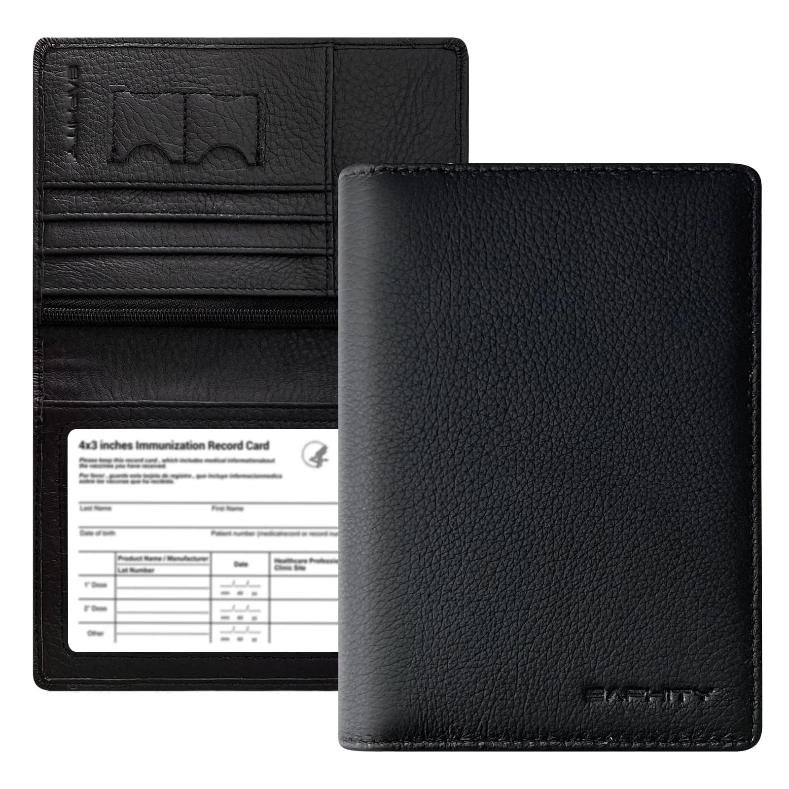 BAPHITY Genuine Leather RFID Blocking Passport Holder Wallet with Zipper | Green — C-Black ( zipper）
