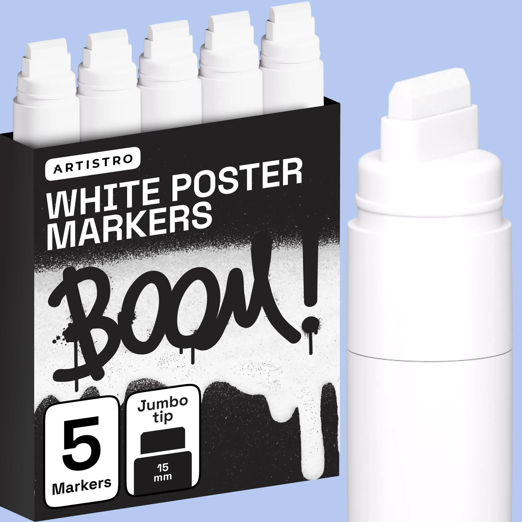 ARTISTRO 5 White Paint Pens for Rock, Glass, Ceramic, Wood, Tire, Fabric, Metal, Canvas, Marking, Painting - Set of 5 Acrylic Paint Markers Water-based — White