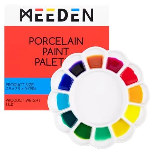 MEEDEN Ceramic Watercolor Paint Palette 20cm (7.9in) Round 12-Well Mixing Tray | Premium Porcelain for Art Parties & Classes thumbnail 1