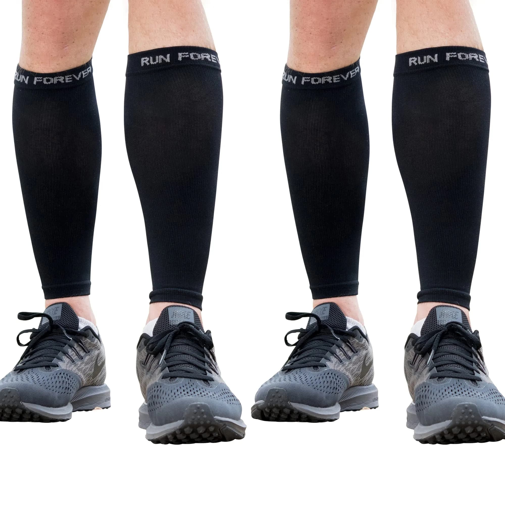 Run Forever 2-Pair Black Calf Compression Sleeve X-Large | 20-30mmHg Graduated Compression for Pain Relief & Recovery - main product image