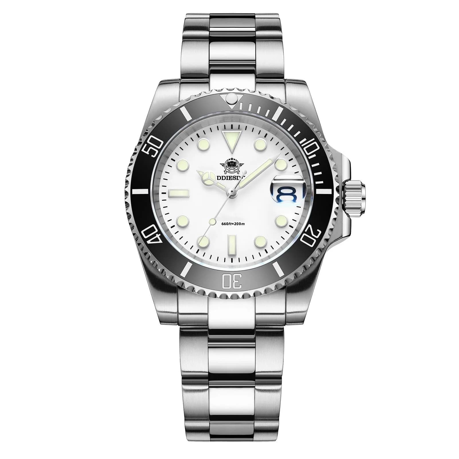 ADDIESDIVE Men's Quartz Dive Watch 41mm Black Dial Stainless Steel | 200M Water Resistant — white