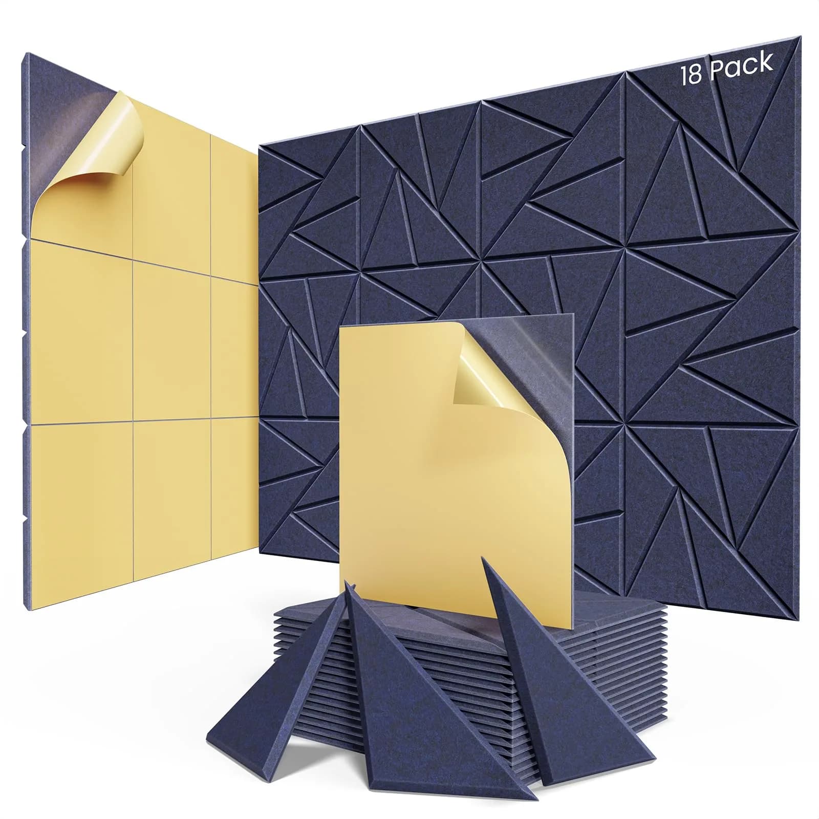 ROOME Acoustic Foam Panels 12"x12"x0.4" | Soundproof Wall Panels for Studio & Office, 18 Pack, Blue