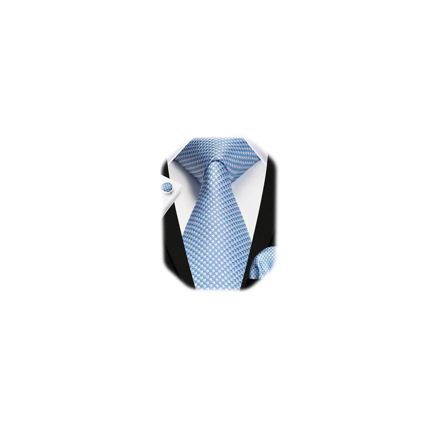 HISDERN Stripe Necktie Set for Men, Black & White Silk Blend Tie 8.5 cm (3.4") x 150 cm (59") | Formal Business Wedding — 04-light Blue1