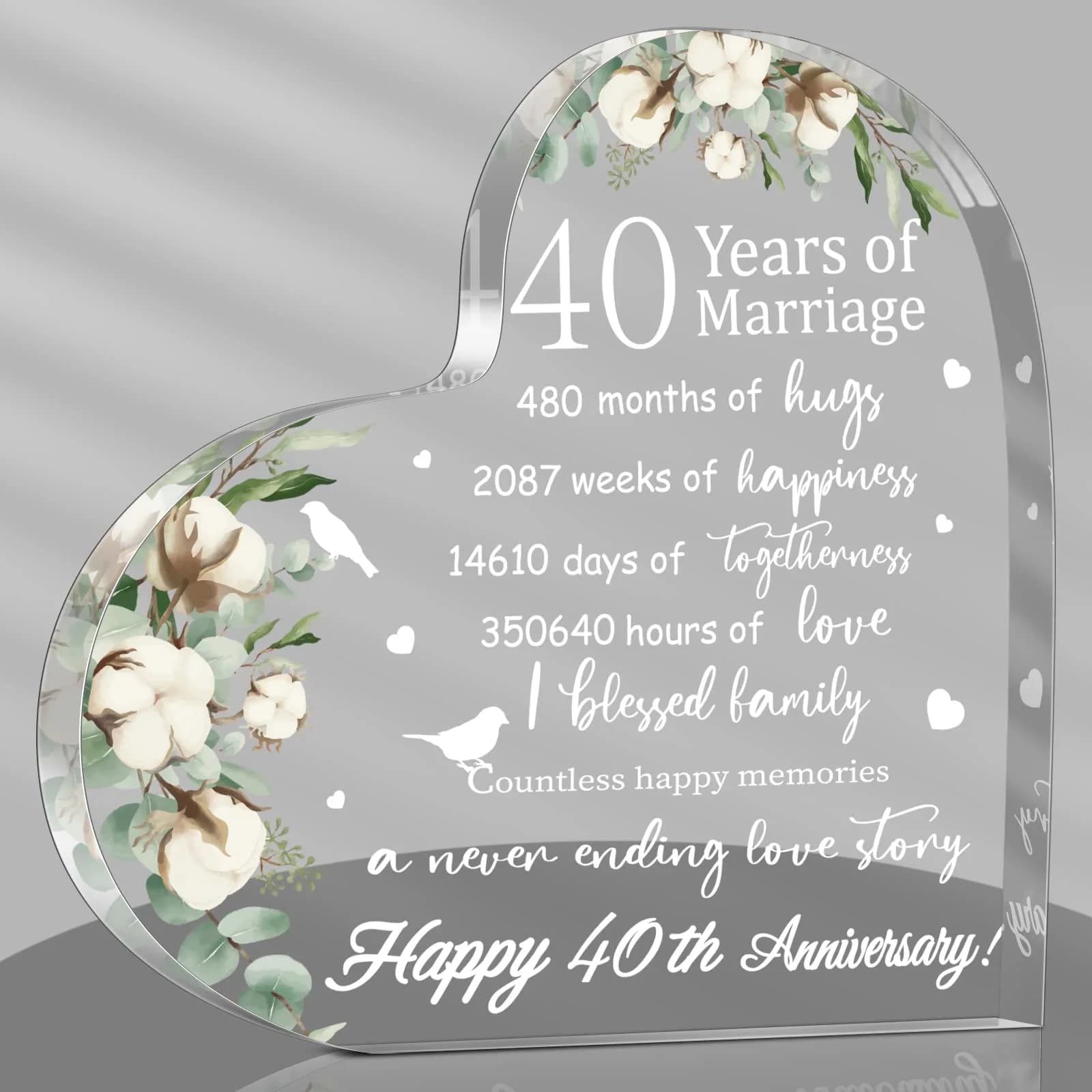 Yulejo Acrylic Heart Decorative Sign (15.1 x 15.1 x 1.4 cm / 5.9 x 5.9 x 0.55 inches) | Romantic Anniversary Gift for Her — 40th Years