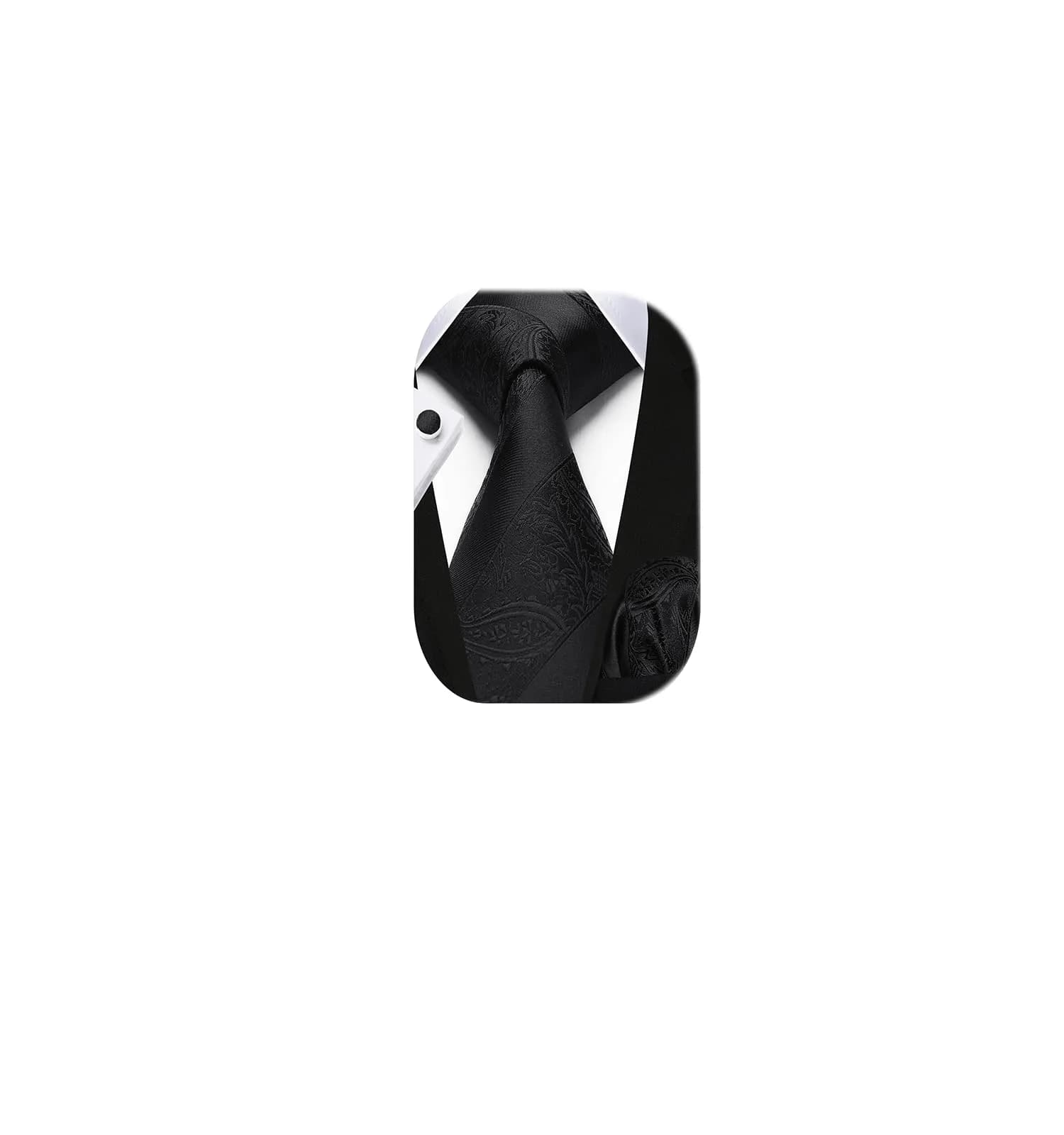 HISDERN Stripe Necktie Set for Men, Black & White Silk Blend Tie 8.5 cm (3.4") x 150 cm (59") | Formal Business Wedding — 03-black1