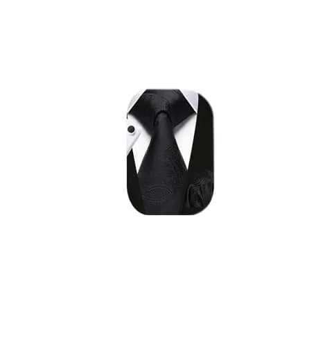 HISDERN Black Stripe Tie Set for Men with Pocket Square & Cufflinks | 8.5 cm (3.4") x 150 cm (59") thumbnail 1