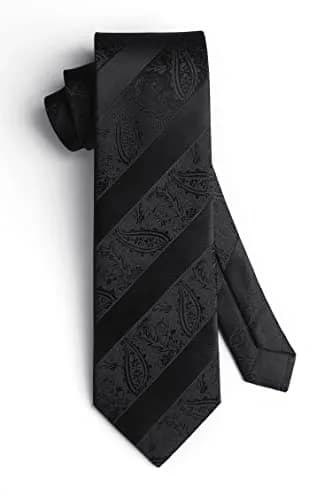 HISDERN Black Stripe Tie Set for Men with Pocket Square & Cufflinks | 8.5 cm (3.4") x 150 cm (59") thumbnail 4