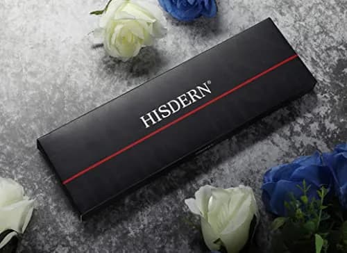 HISDERN Stripe Necktie Set for Men, Black & White Silk Blend Tie 8.5 cm (3.4") x 150 cm (59") | Formal Business Wedding thumbnail 6